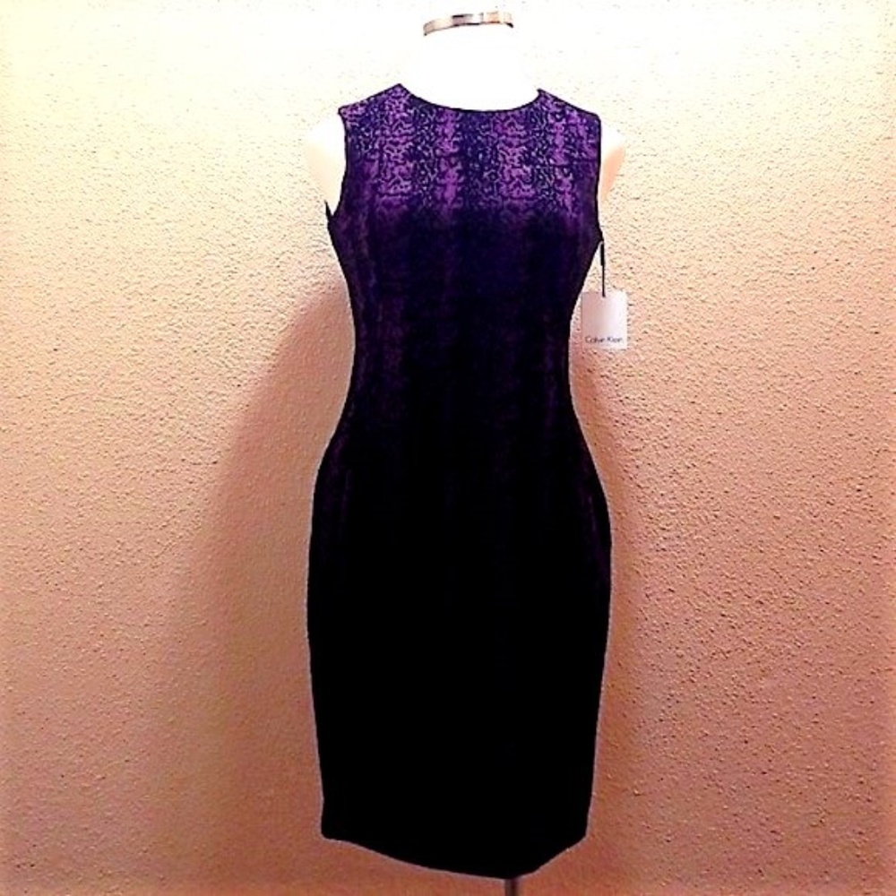 Calvin Klein Burgundy Sleeveless Embossed Dress